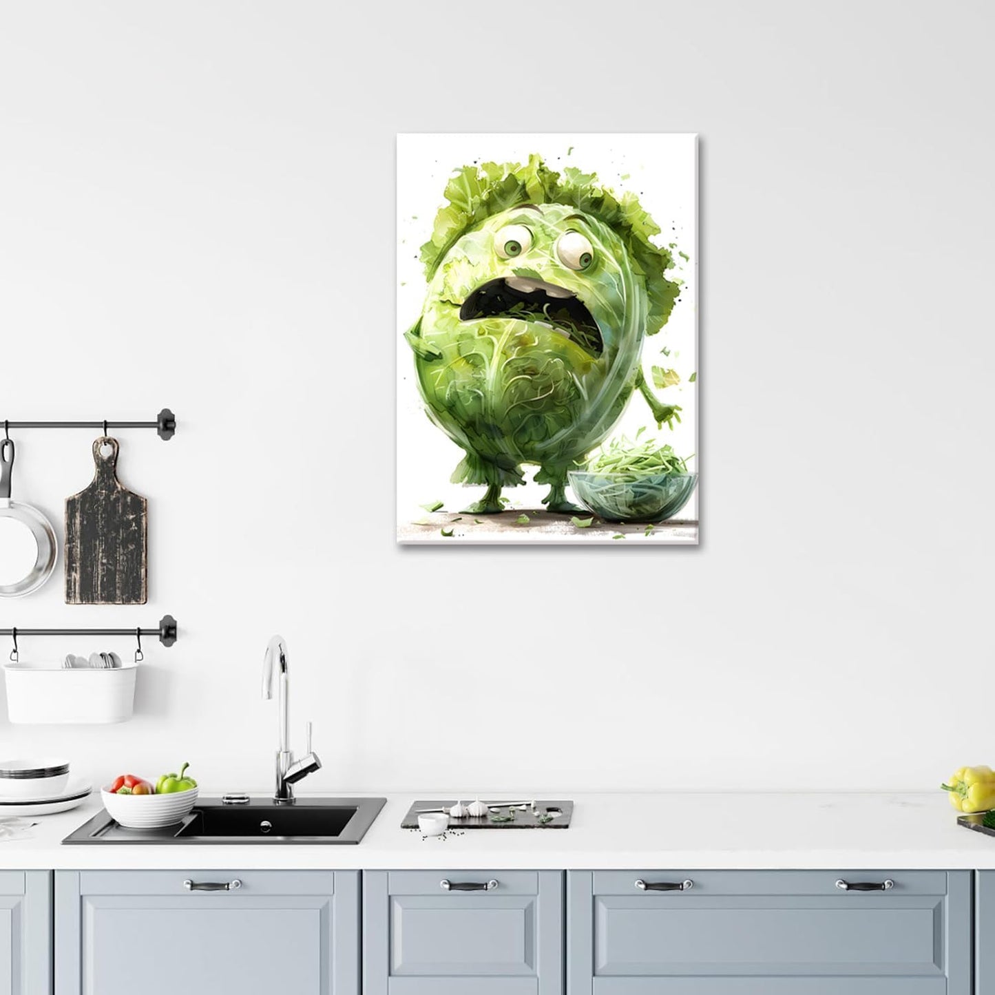OIQArtOIQ Funny Kitchen Wall Art, Weird Kitchen Wall Decor, Vegetable Paintings Cool Postsers, Food Art, Eclectic Decor Dining Room, Chef Canvas Wall Art Print Artwork, Pickle Pictures