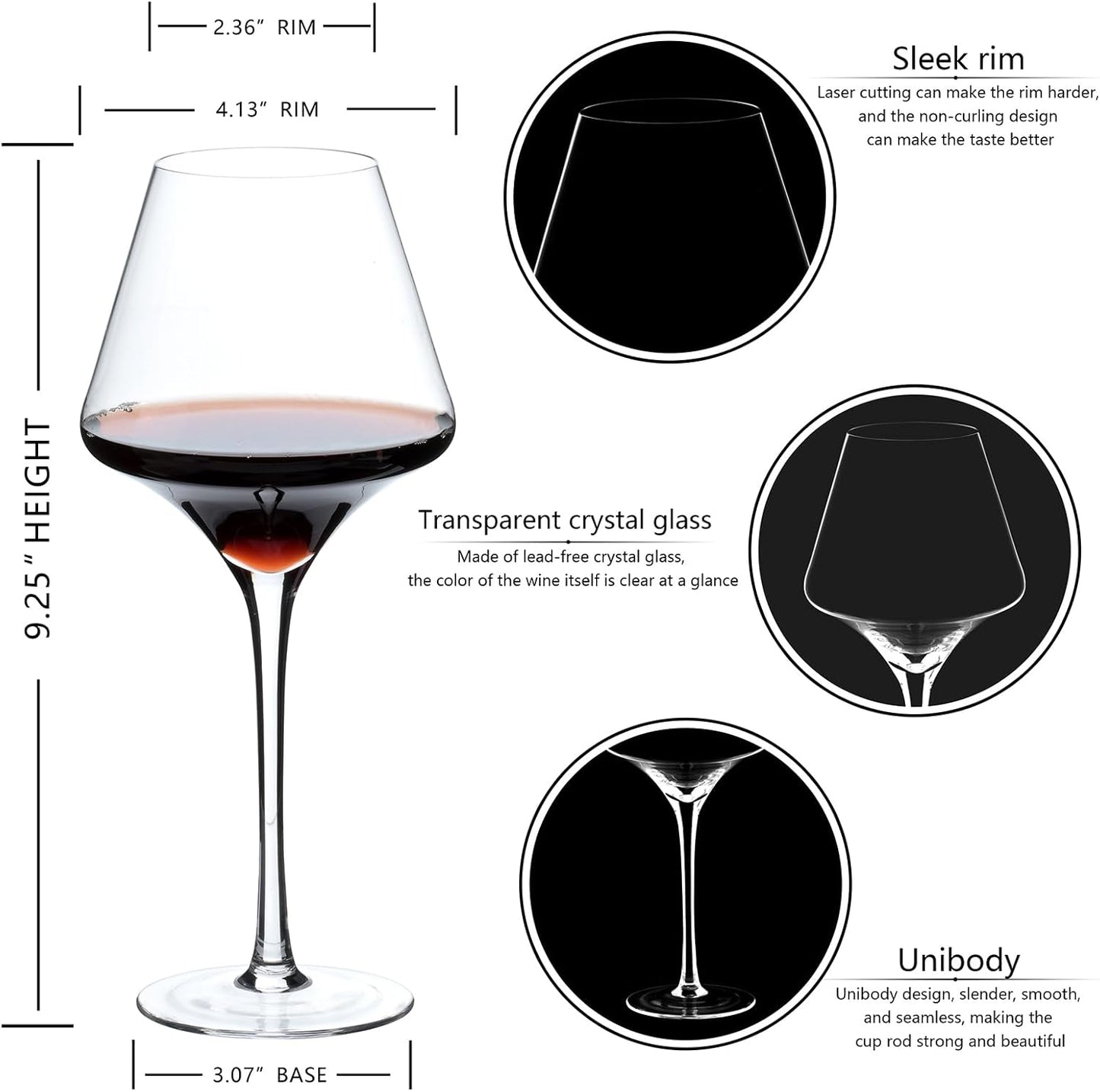 BCALIFE Red Wine Glasses Set of 4 – 20 oz Premium Crystal Wine Glass With Long Stem – Hand Blown Large Burgundy Wine Glasses – Unique Gift for Wedding, Anniversary, Christmas