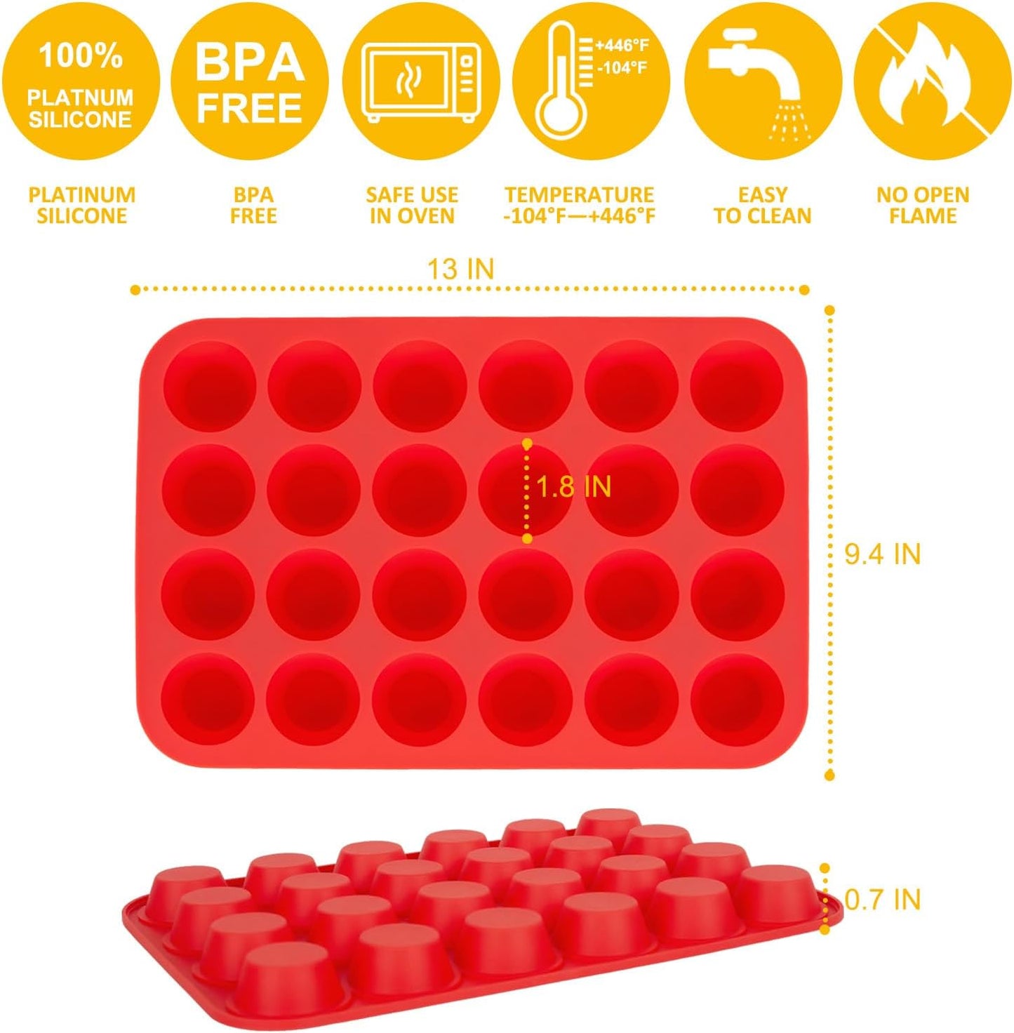 24 Cups Silicone Muffin Pan Mini Cupcake Pan Nonstick Silicone Molds Great for Making Muffin Cakes, Bread, Cookie, Tart - BPA Free Muffin Liners Baking Accessory