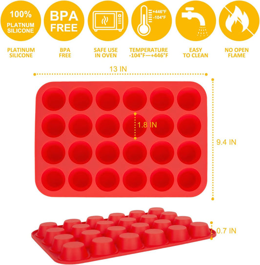 24 Cups Silicone Muffin Pan Mini Cupcake Pan Nonstick Silicone Molds Great for Making Muffin Cakes, Bread, Cookie, Tart - BPA Free Muffin Liners Baking Accessory