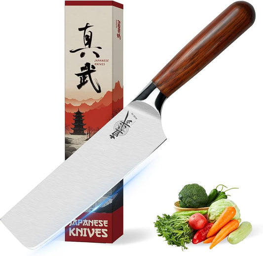 Nakiri Knife 7 Inch, Japanese AUS-10 High Carbon Stainless Steel Chef Knife, Rosewood Handle, Razor Sharp Vegetable Cleaver for Chopping, Gift Box Included