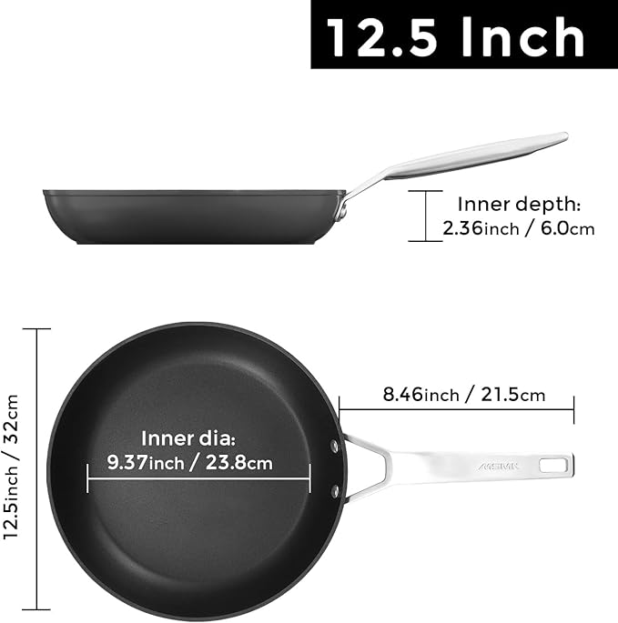 MsMk Nonstick Frying Pan, 12 1/2 Inch Titanium and Ceramic Nonstick Large Skillet Pan, Sturdy and Durable Skillet Nonstick, for Various Stove Type, Oven Safe to 700°F Pan for Cooking, Dishwasher Safe