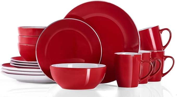 Bestone 16 Piece Round Kitchen Dinnerware Sets, Plates and Bowls, Dinner Plates, Cereal Bowls, Stoneware Dinnerware, Blue and White