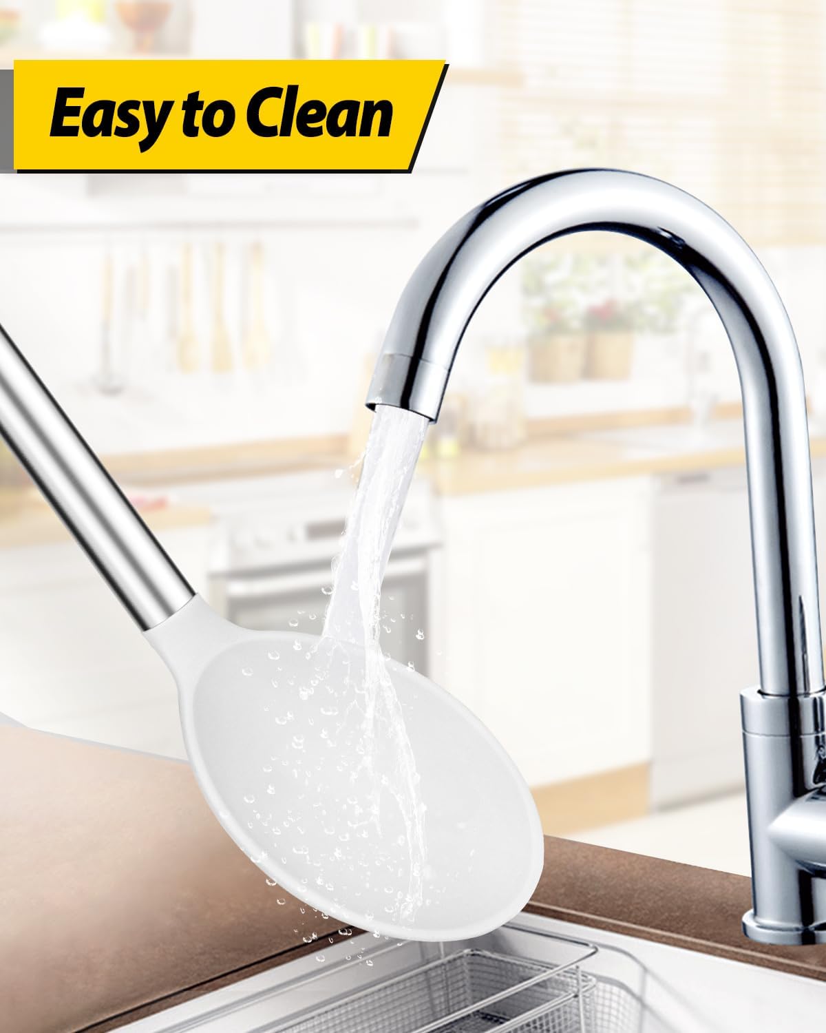 Pack of 2 Large Silicone Cooking Spoon Non Stick Solid Basting Spoons Heat-Resistant Kitchen Utensils for Mixing Serving (Black-White)