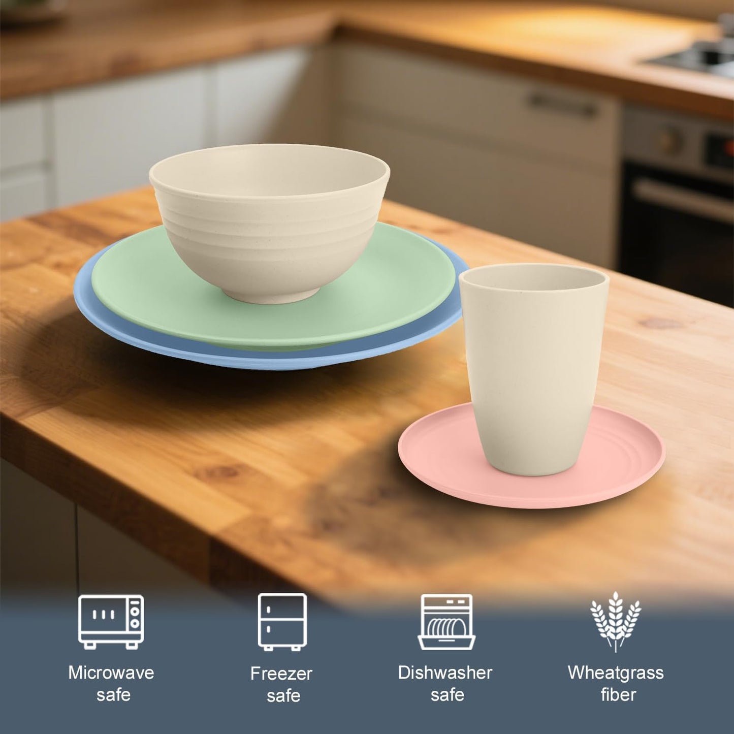 40 PCS Wheat Straw Dinnerware Sets | Service for 8, Unbreakable Plates and Bowls Sets - Dinner Plate, Cereal Bowl, Drinking Cups, Dishwasher & Microwave Safe for Kitchen, Camping,RV - Colorful