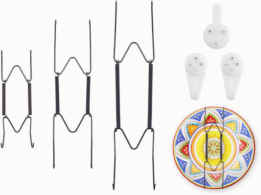 3 Pack 6/8/10 Inch Medium Plate Hangers for The Wall, Invisible Stainless Steel Plate Hangers for Display with Wall Hooks, for Platter/Dish/Picture, 6Inch*1, 8Inch*1, 10 Inch*1（Black）