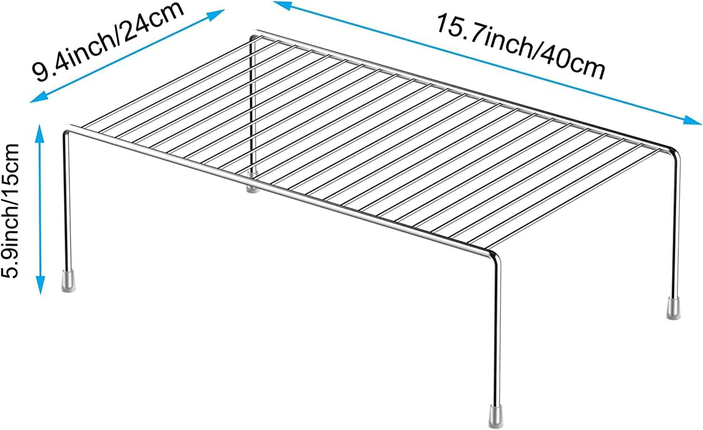 Kitchen Cabinet Shelf Organizer Set of 2, Large (15.7 x 9.4 inch) Metal Wire Pantry Storage Shelves, Dish Plate Racks for Cabinets, Freezer, Counter, Cupboard Organizers and Storage, Chrome