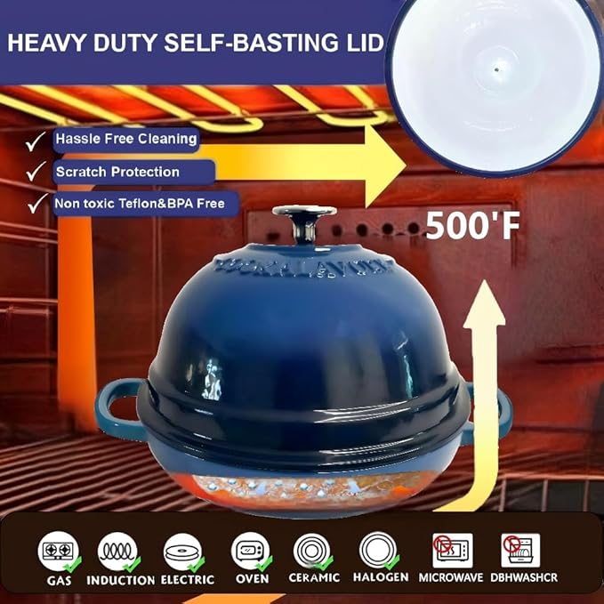 Dutch Oven for Bread Baking,6 Quart Enamel Bread Oven for Sourdough,10.5"Bread Oven with Lid,Bread Pans for Homemade Bread,Blue Thick Enamel Bread Pan-with Silicone Baking Mat&Recipe,Gifts for Family