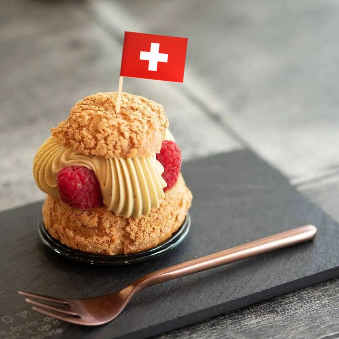 100 Pack Switzerland Flag Swiss Toothpick Flags, Cocktail Picks Mini Stick Cupcake Toppers Country Picks Party Decoration Celebration Cocktail Food Bar Cake Flags (Switzerland)
