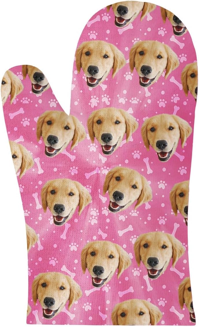 Customized Dog Oven Mitt with Picture, Personalized Photo Oven Mitt with Your Photo Customized Unisex Cat and Dog Mitt Gifts - Pink