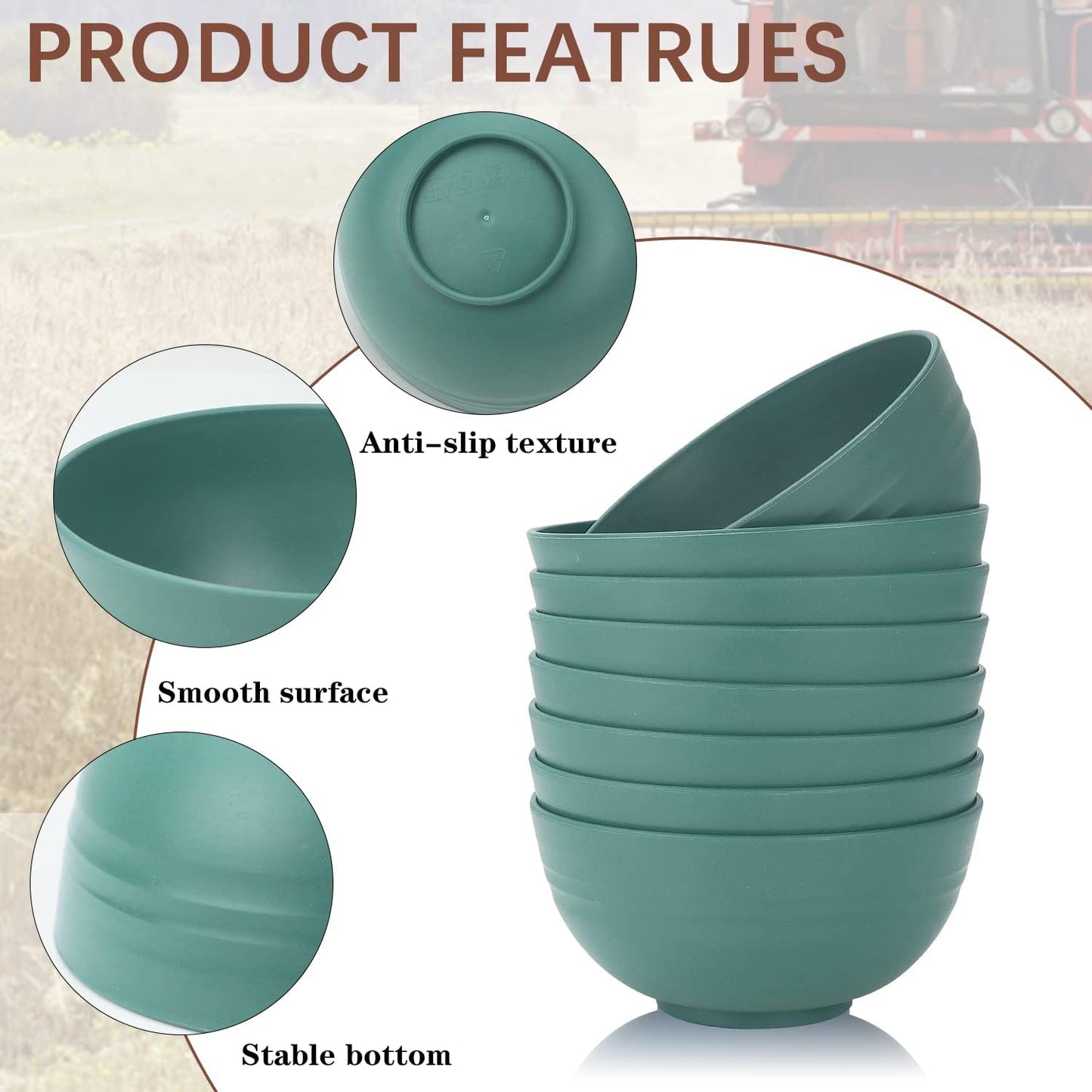 Homienly Wheat Straw Cereal Bowls 26 OZ, Microwave and Dishwasher Safe Wheat Straw Bowls, Alternative to Plastic Bowls Reusable, Unbreakable Bowl for Serving, Snack, Dinner, Soup(Green, 26 OZ)