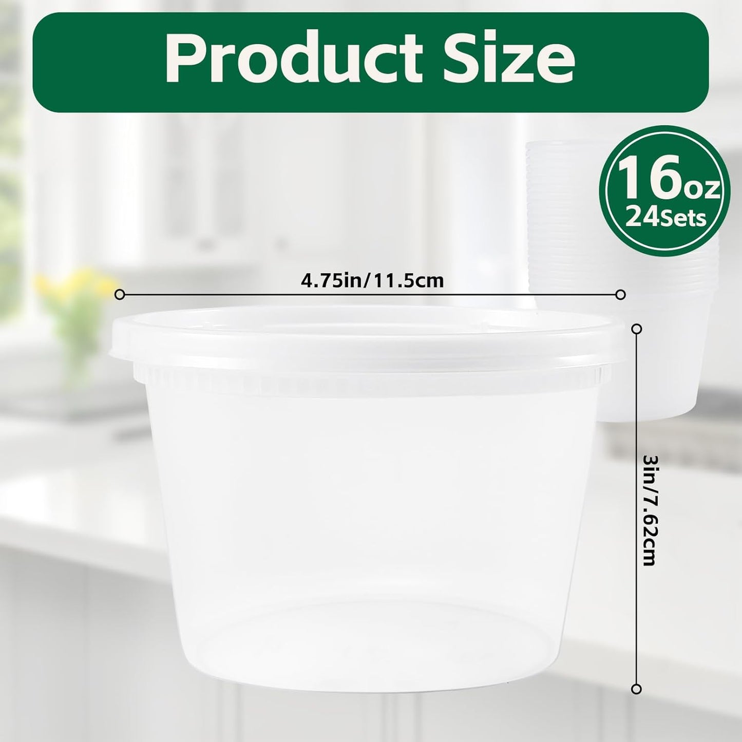 24 Set Deli Containers with Lids,16 oz Plastic Food Storage Containers,Leakproof Soup Container with Lids,Stackable,Microwave & Freezer Safe