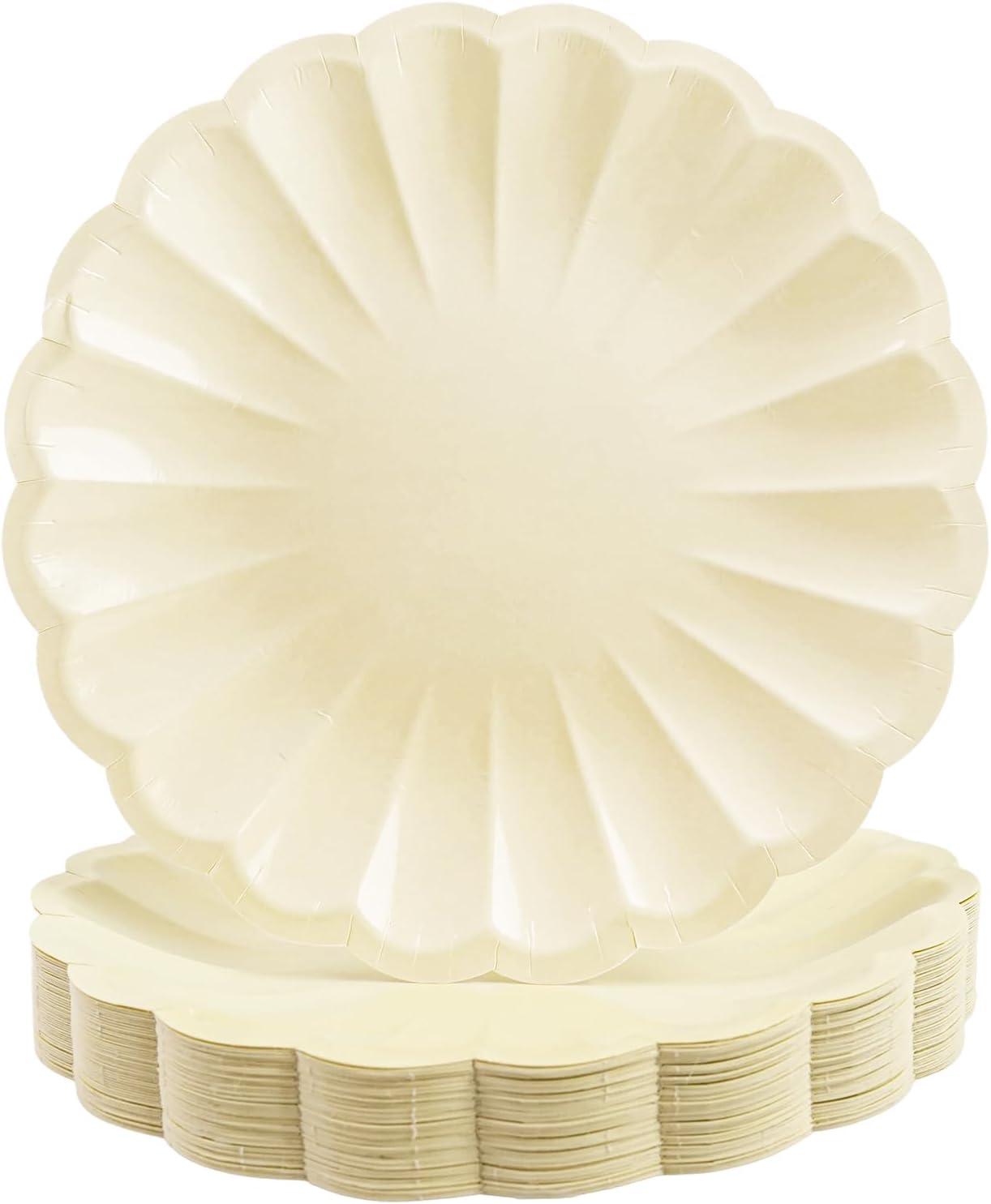 50Pcs Large Scalloped Cream Paper Plates 9Inch Shell Edge Dinner Plates for Cake Salad Fruit Disposable Dinner Serving Plates for Birthday Wedding Baby Shower Party Decorations