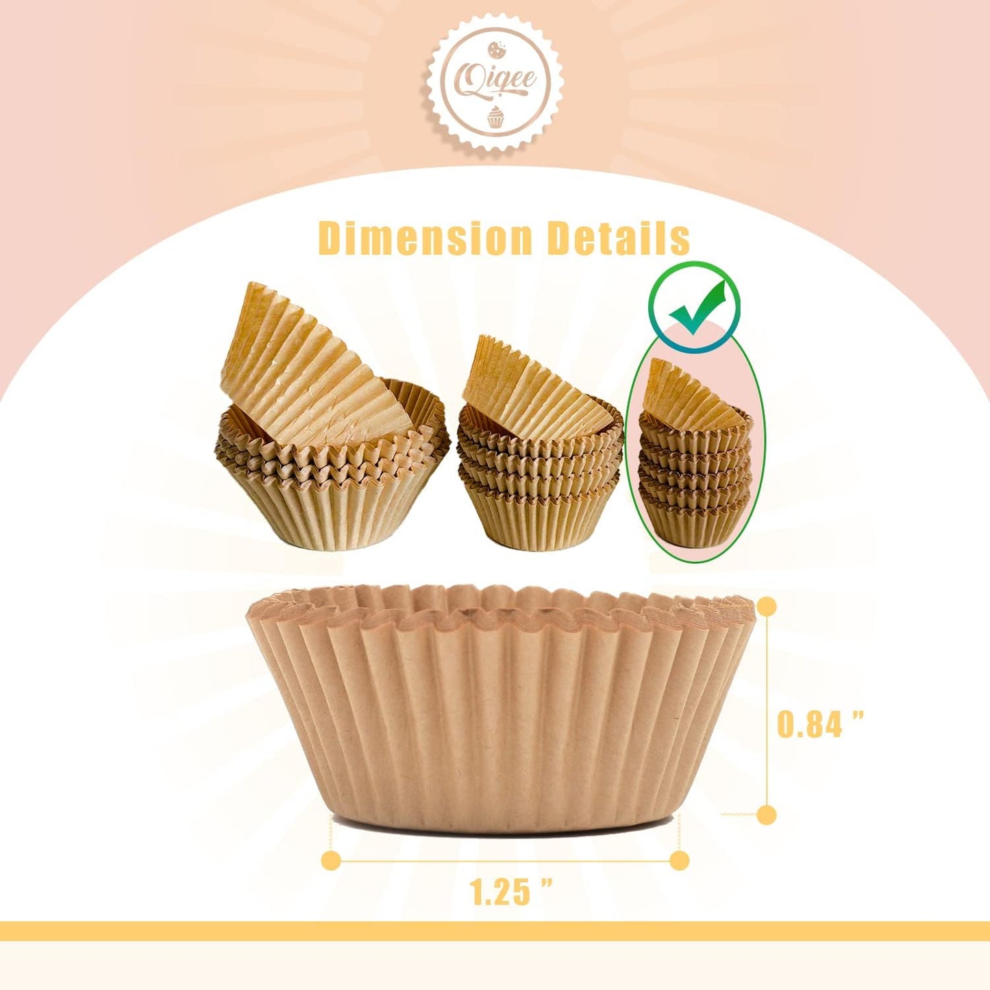 qiqee 600 Count Mini Cupcake Liners Natural Muffin Liners Food Grade Brown Baking Cups Paper No Smells（Small Size）