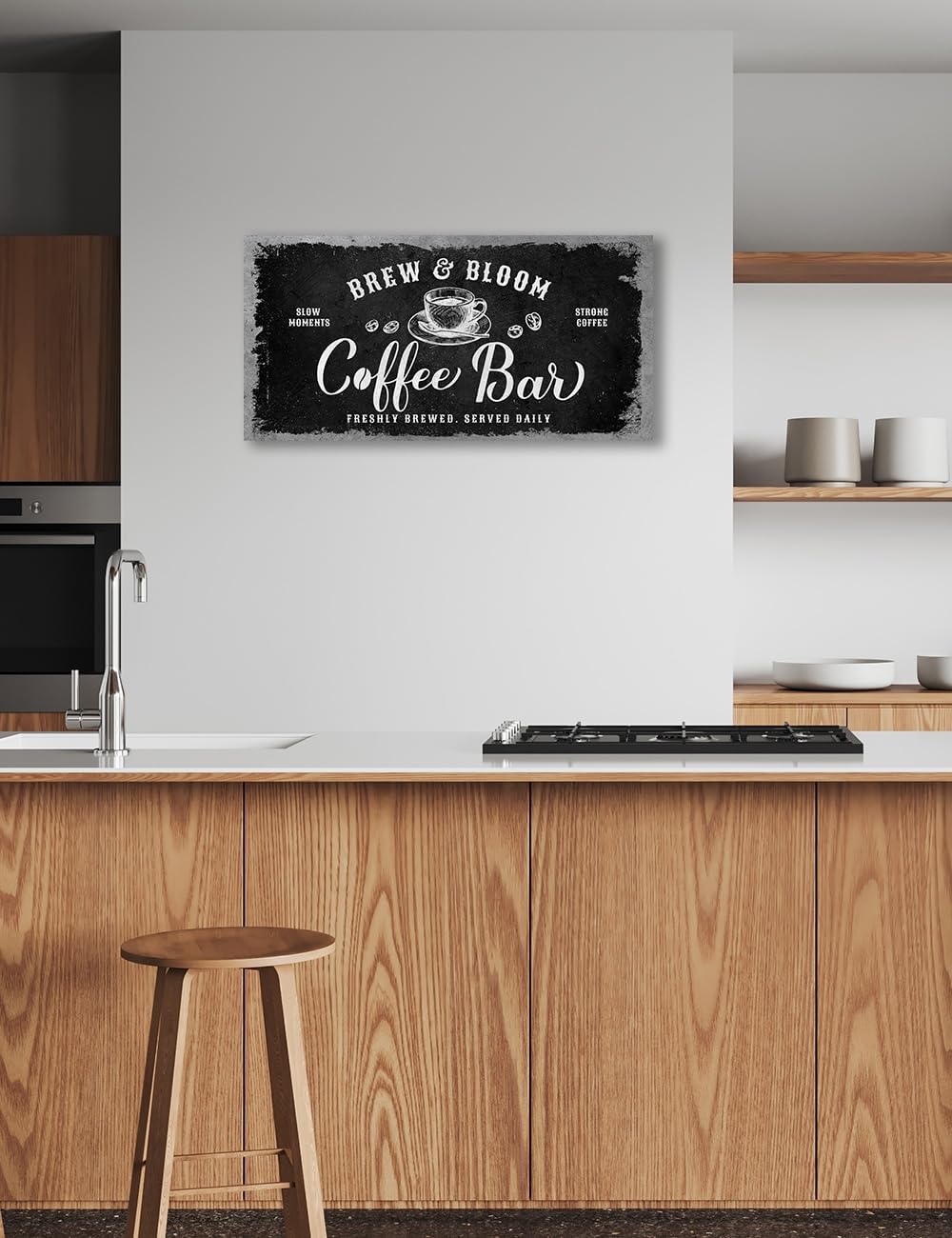 IPIC - Rustic Coffee Bar Sign Brew and Bloom, Canvas Print Wall Art for Coffee Station, Rustic Industrial Style Wall Decor for Home Kitchen and Cafe