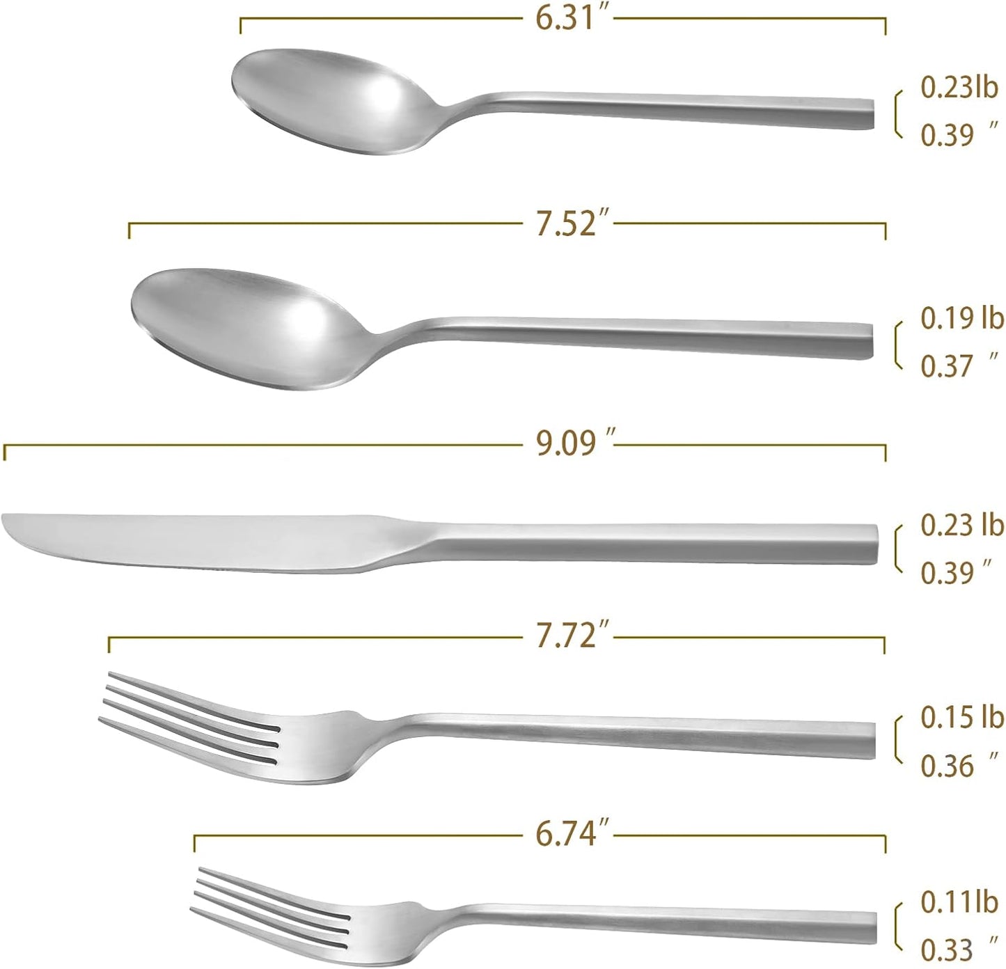 DEACORY Silverware Set 10 Pieces Hexagon Matte Finished Flatware Set Cutlery Set Stainless Steel for 2