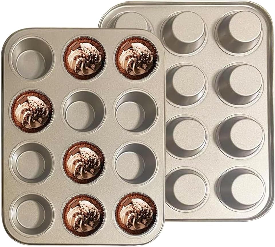 Muffin Pan, Cupcake Pan, Set of 2, 12-Cup Muffin Tin, Non-Stick Bakeware, Easy to Release and Clean, Baking Molds, Muffin Tray, Molds for Homemade Cupcakes & Muffins (Gold)