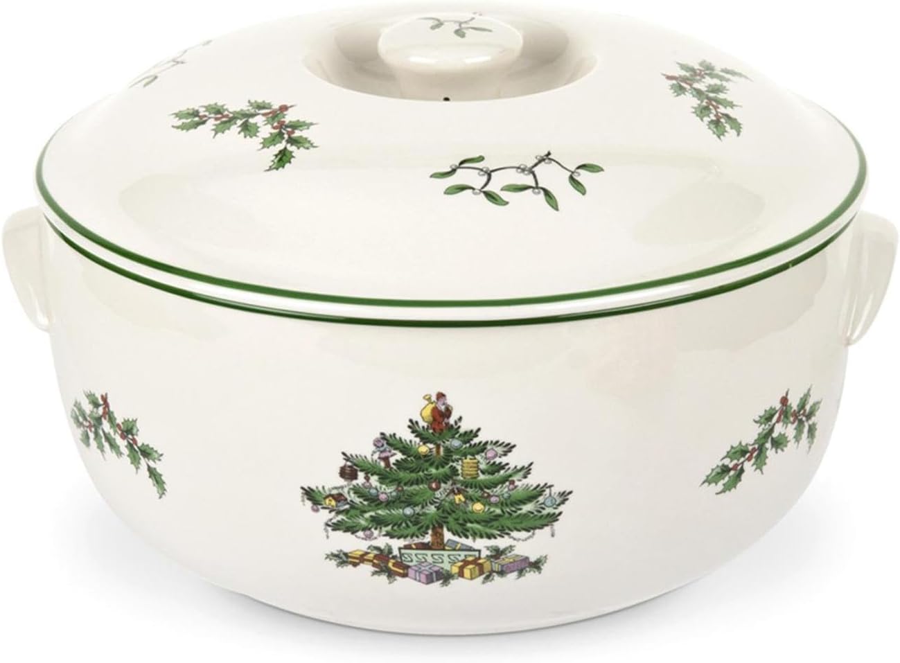 Spode Christmas Tree Round Covered Deep Casserole Dish (8.75" x 5") - Festive Holiday Serveware & Vintage Christmas Table Centerpiece - Fine Earthenware Classic Holiday Bakeware