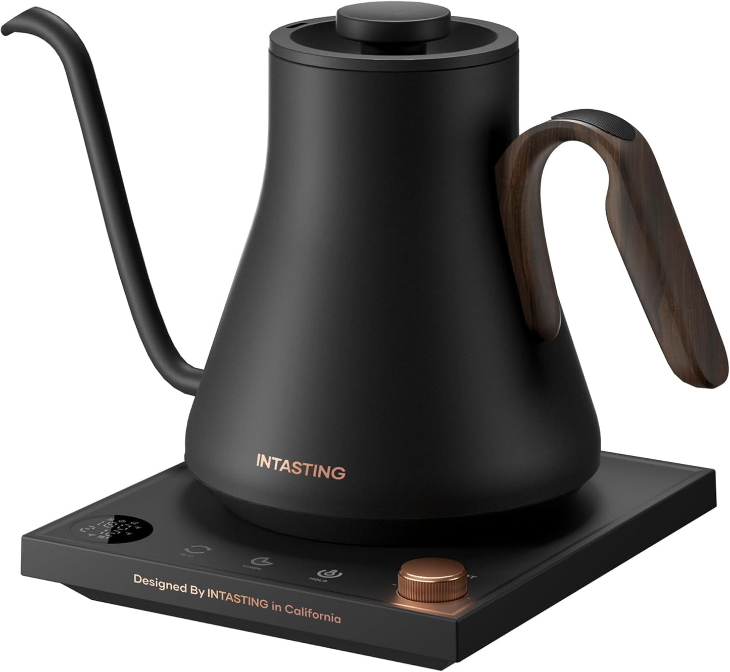 Electric Kettle, Gooseneck Electric Kettle, ±1℉ Precise Temperature Control, Stainless Steel Interior, Quick Heating for Pour Over Coffee, Tea & Boiling Water, 0.9L (Wood Black)