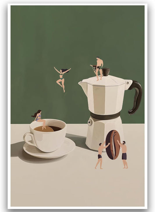 ZHGYGBN Kitchen Wall Art Vintage Abstract Kitchen Poster Restaurant Picture Funny Coffee Canvas Wall Art Ideas Bar Lovers Gift 16x24Inch Unframed Decor for Coffee Shop Home Bar Modern Living Rooms