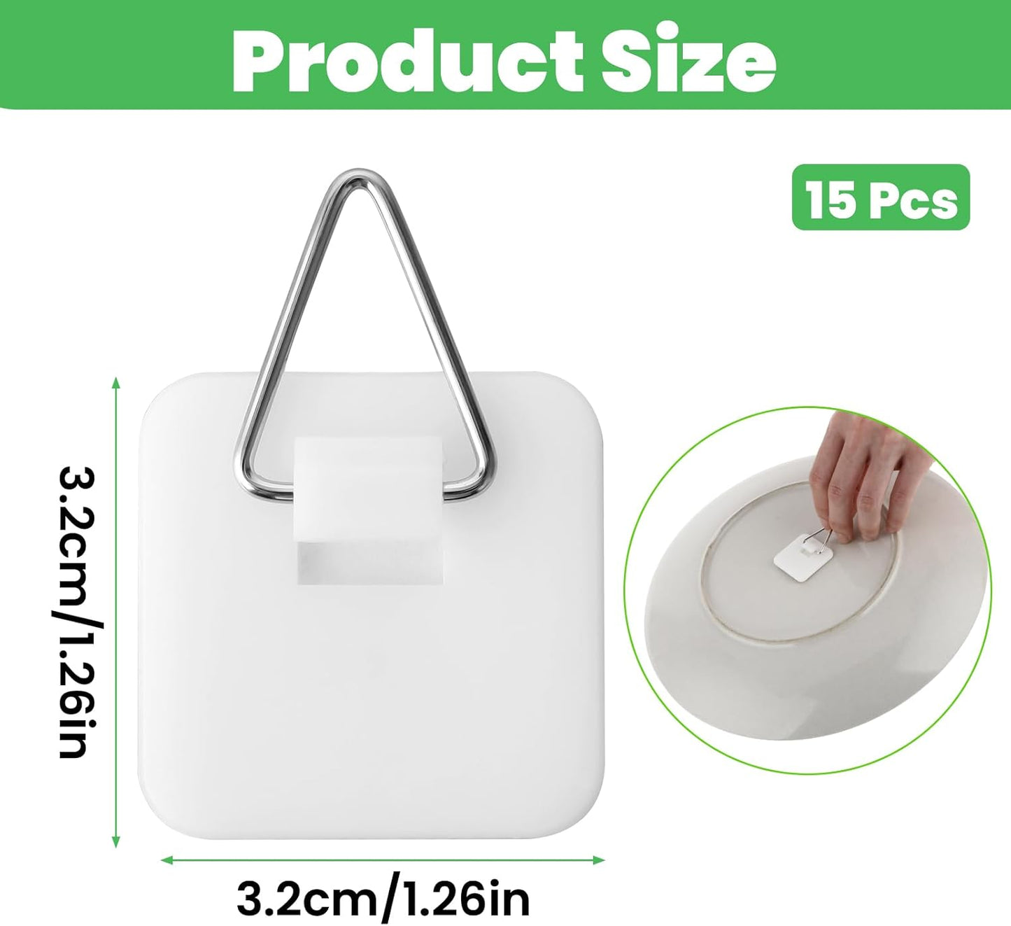 15Pcs Invisible Adhesive Plate Hangers, 1.26 Inches Vertical Plate Holders Hooks for The Wall Display, Decorative Plates Art, Picture Hanging