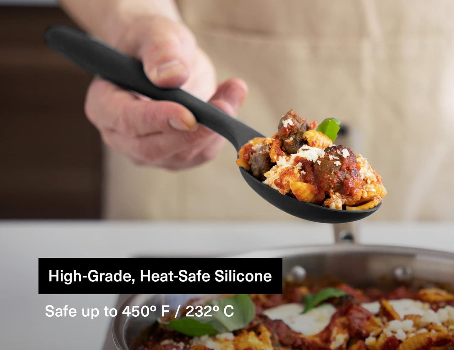 Misen Silicone Mixing Spoon - Professional-Grade, Dishwasher Safe - No Scratch Nonstick-Safe Kitchen Tool for Stirring, Scraping, and Serving - Stong, Durable, Heat Resistant - Black