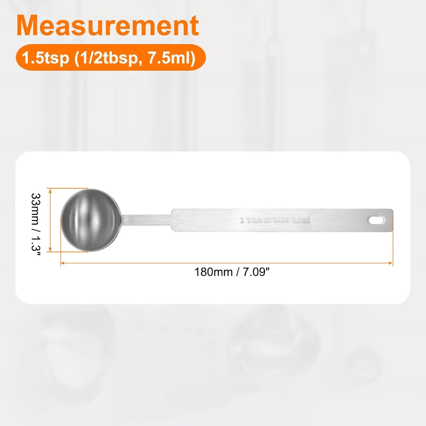 HARFINGTON 3pcs Single Measuring Spoon 1.5tsp (1/2tbsp, 7.5ml) Teaspoon/Tablespoon 430 Stainless Steel Single Tiny Square Bowl Measuring Spoon Long Handle Measure Scoop