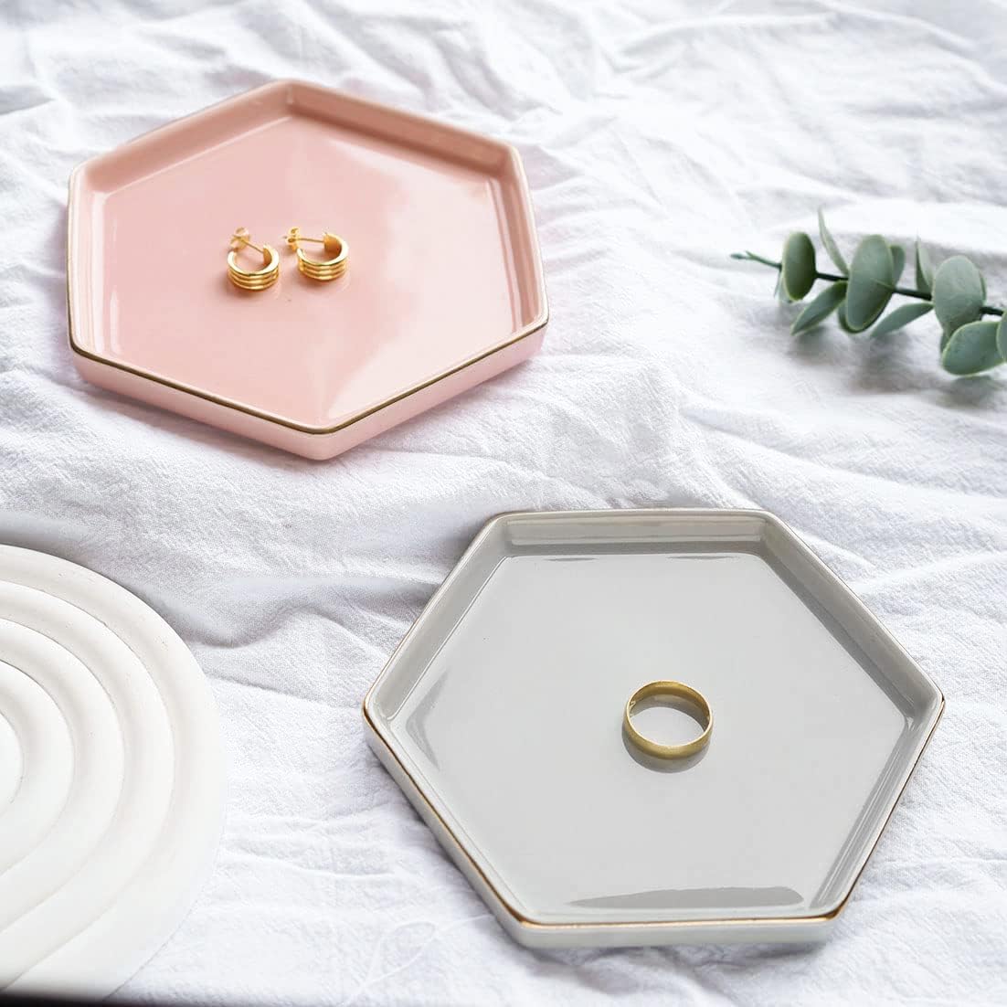 4.7 inch Ceramic Jewelry Dish Tray, Small Ring Holder Dish, Pink Catch All Trinket Tray for Keys Rings Earrings