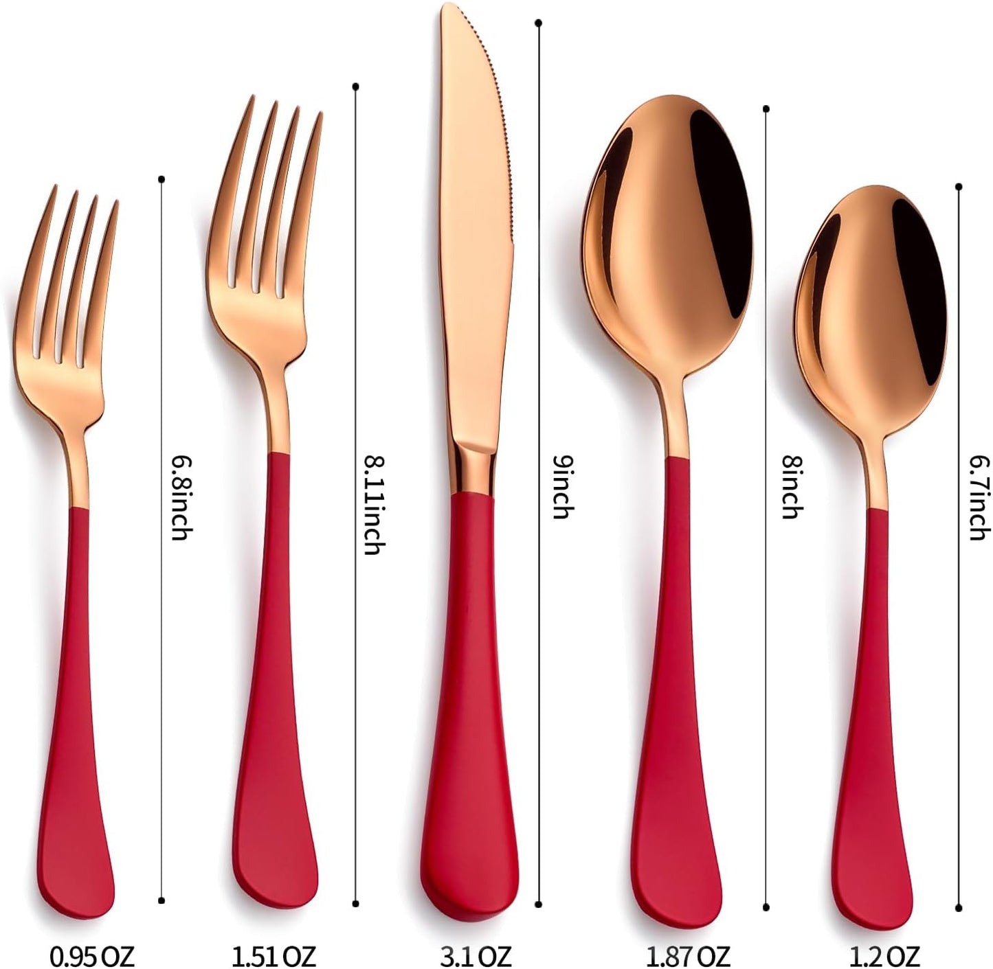 20-Pieces Rose Gold and Red Silverware Sets for 4,Red Handle Stainless Steel Cutlery Set, Include Forks Spoons and Knives Set, Dishwasher Safe Utensil Sets for Home Restaurant