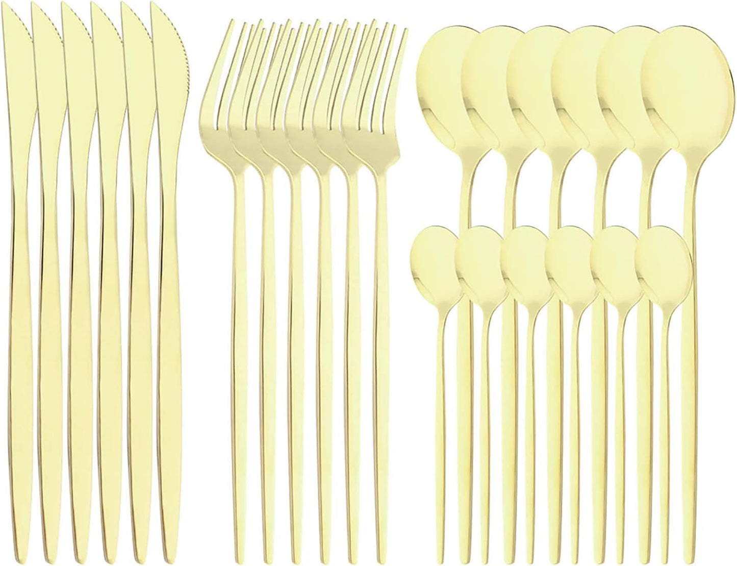 24-Piece Mirror Champagne Gold Flatware, 18/0 Stainless Steel Dinnerware Set Include Knife Fork Spoon Teaspoon Cutlery Set For Home Restaurant Party Service For 6, Dishwasher Safe