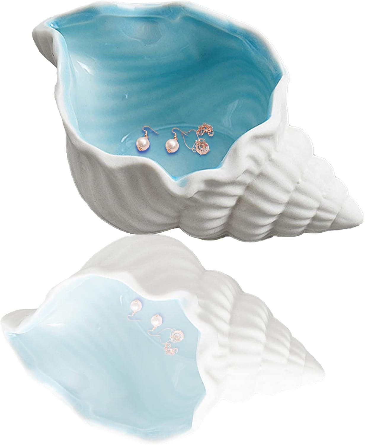 Ceramic Conch Jewelry Dish Tray Shell Trinket Dish Ring Holder Ocean Coastal Decor Jewelry Tray Decorative Tray Key Bowl for Jewelry Birthday Party Easter Gift Hom Room Beachy Decor (E STYLE)