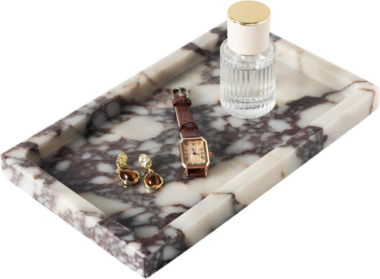 Natural Calacatta Viola Marble Tray 10"x6" Rectangular - Non-Resin Bathroom Vanity Organizer & Office Desk Tray | Waterproof Stone Serving Platter for Jewelry/Perfume (Purple Portoro)