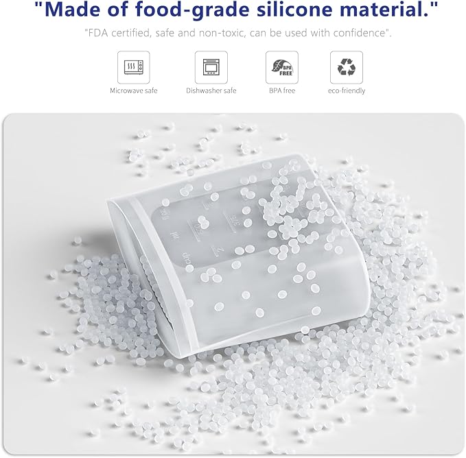 Bangp Premium Silicone Reusable Food Storage Bags,4 Pack(100oz, 50oz, 30oz,15oz),New Generation Stand Up Zip Freezer Bags,Sandwich Snack Bags,Healthy Food Storage Containers,Leak-free,Dishwasher Safe