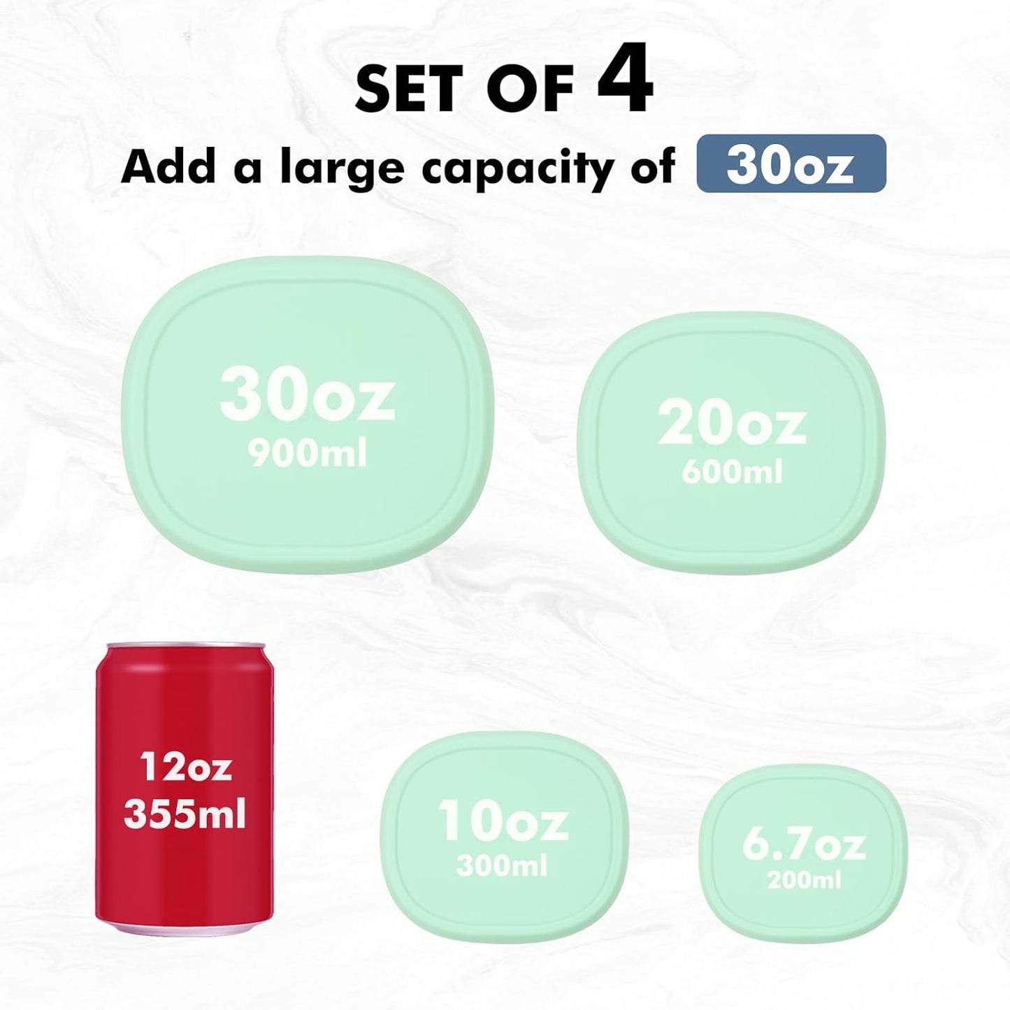 Anatole Silicone Food Storage Containers 4 Pcs Lunch Bento Box with Lids Leakproof Dishwasher Microwave Oven Freezer Safe BPA Free CPC Certified (30oz 20oz 10oz 6.7oz)