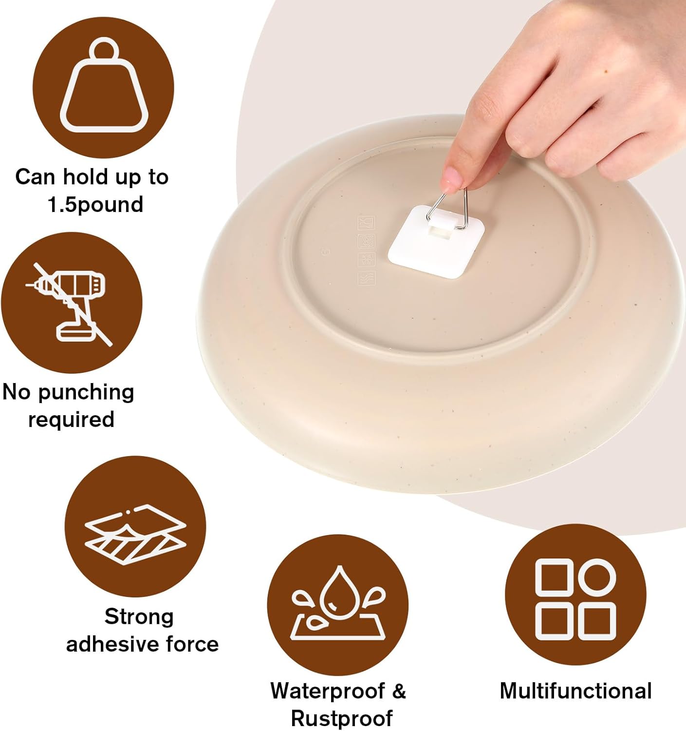 30 Pcs Invisible Adhesive Plate Hangers, Foamboard Picture Hanging Hooks Without Nails Plastic Sticky Photo Hooks for Home Wall Art Photo Frame Bathroom Closet (Square)