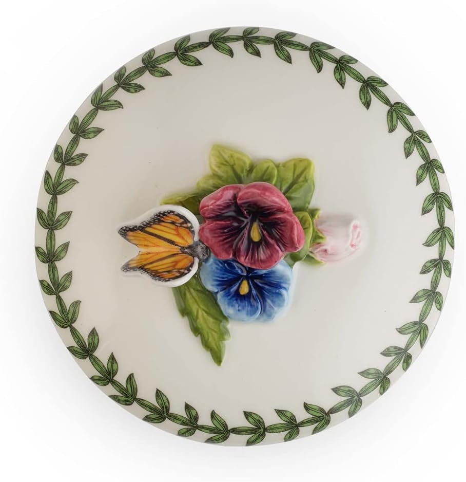 Portmeirion Elegant Botanic Garden Butterfly Trinket Box, 2.5" - Floral Motif Organizer for Rings, Bracelets, Small Jewelry - Durable Dolomite with Chip-Resistant Glaze - Decorative Holder
