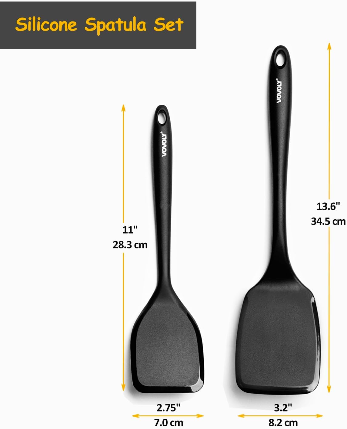 Silicone Spatula Set, 600°F Heat Resistant Silicone Spatula Turner Flipper for Cooking, Non Stick and Non Scratch Kitchen Utensils for Eggs, Burgers, Crepes, 2-Pack Solid Spatulas Set, Black