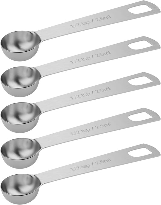 5PCS 1/2tsp (1/6tbsp, 2.5ml) Single Measuring Spoon, Stainless Steel Individual Teaspoons Only