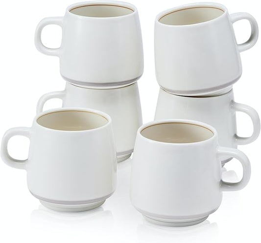 11 Ounce Porcelain Coffee Mugs Set of 6 with Handle Perfect for Coffee, Tea, Milk, Chocolate and Latte, Ceramic Coffee Cups Set for Man and Woman (Cozy Gray)