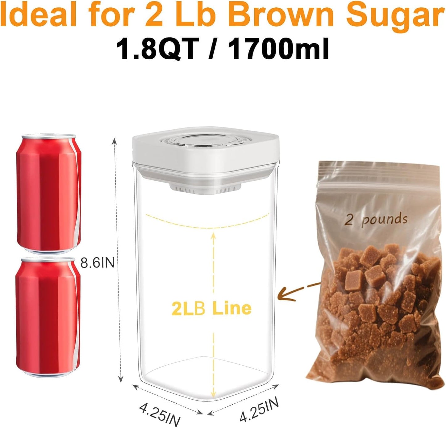 Brown Sugar Container Airtight, 1.8QT Stackable One-Touch Open, Brown Sugar Keeper Storage For Kitchen Organization