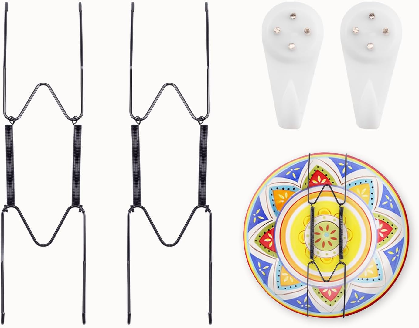 2 Pack Plate Hangers for The Wall Suitable for 8-10 inch Small Decorative Plate, Invisible Stainless Steel Plate Hangers for Display with Wall Hooks, for Plates/Platter/Dish/Picture(Black)