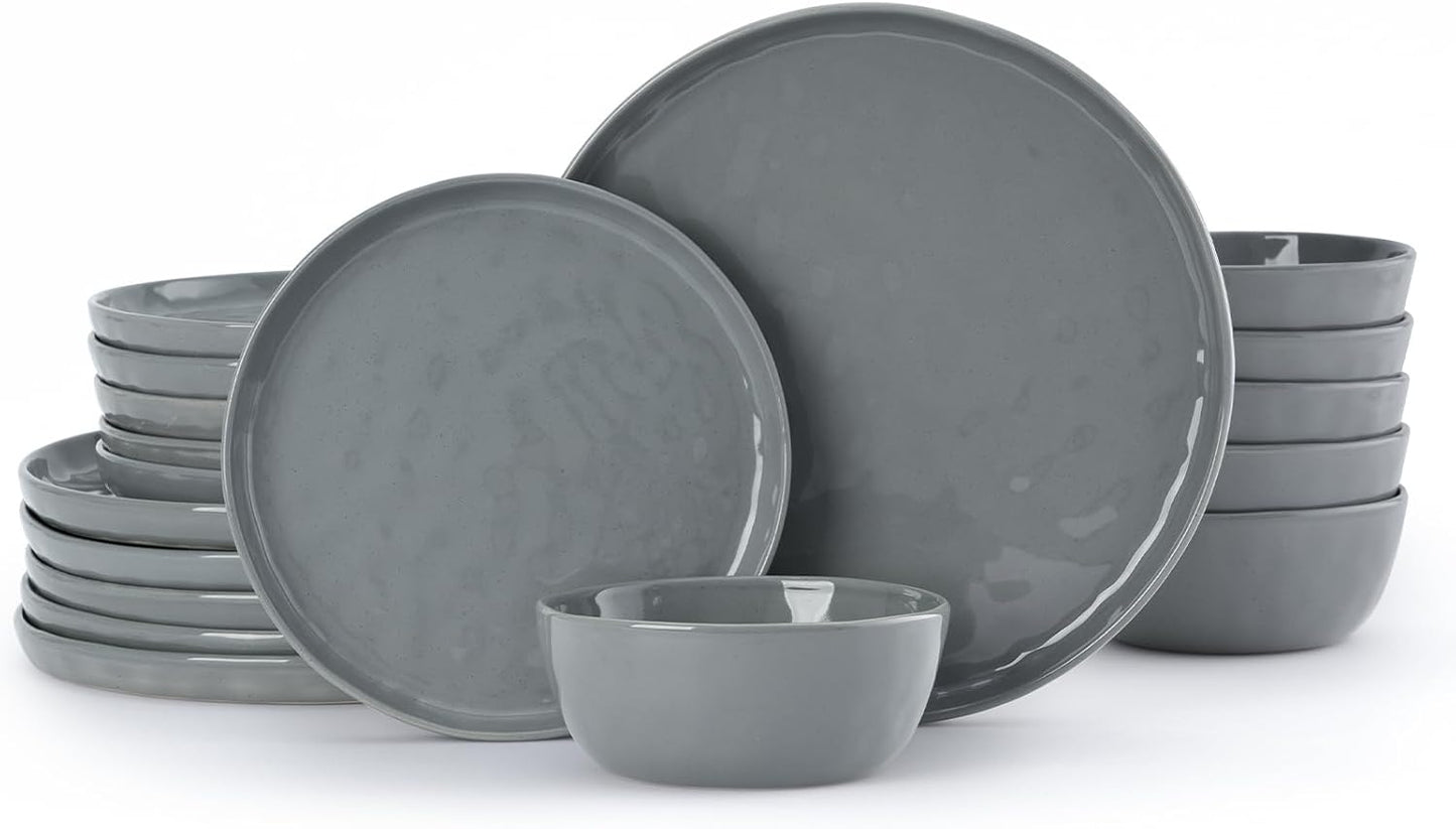 Famiware Mars Plates and Bowls Set, 18 Pieces Dinnerware Sets, Dishes Set for 6, Dark Gray