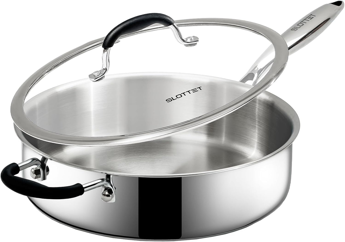 Tri-Ply Stainless Steel Saute Pan with Lid, 5 Quart Deep Sauté Pan with Stay Cool Handle,11.5 Inch Frying Pan,Dishwasher and Oven Safe,Induction Stainless Steel Cookware