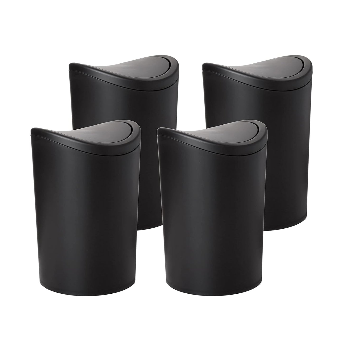 Small Bathroom Trash Cans with Lid 4 Pack (1 1/2 Gallon, 6 Liter), Modern Matte Black Mini Waste Bin with Swing Lid Plastic Garbage Can for Bathroom, Bedroom, Office, Under Desk