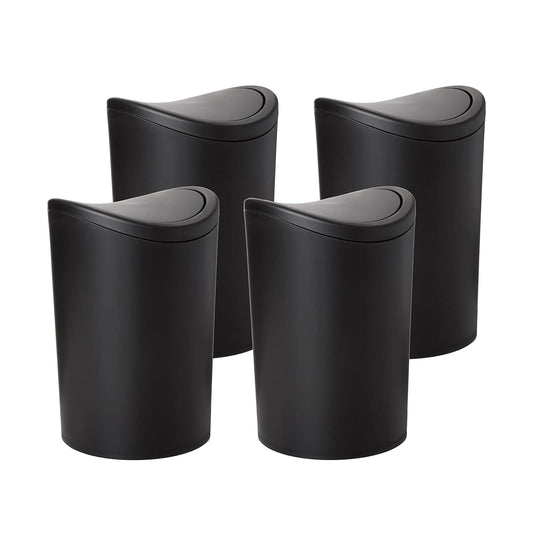 Small Bathroom Trash Cans with Lid 4 Pack (1 1/2 Gallon, 6 Liter), Modern Matte Black Mini Waste Bin with Swing Lid Plastic Garbage Can for Bathroom, Bedroom, Office, Under Desk