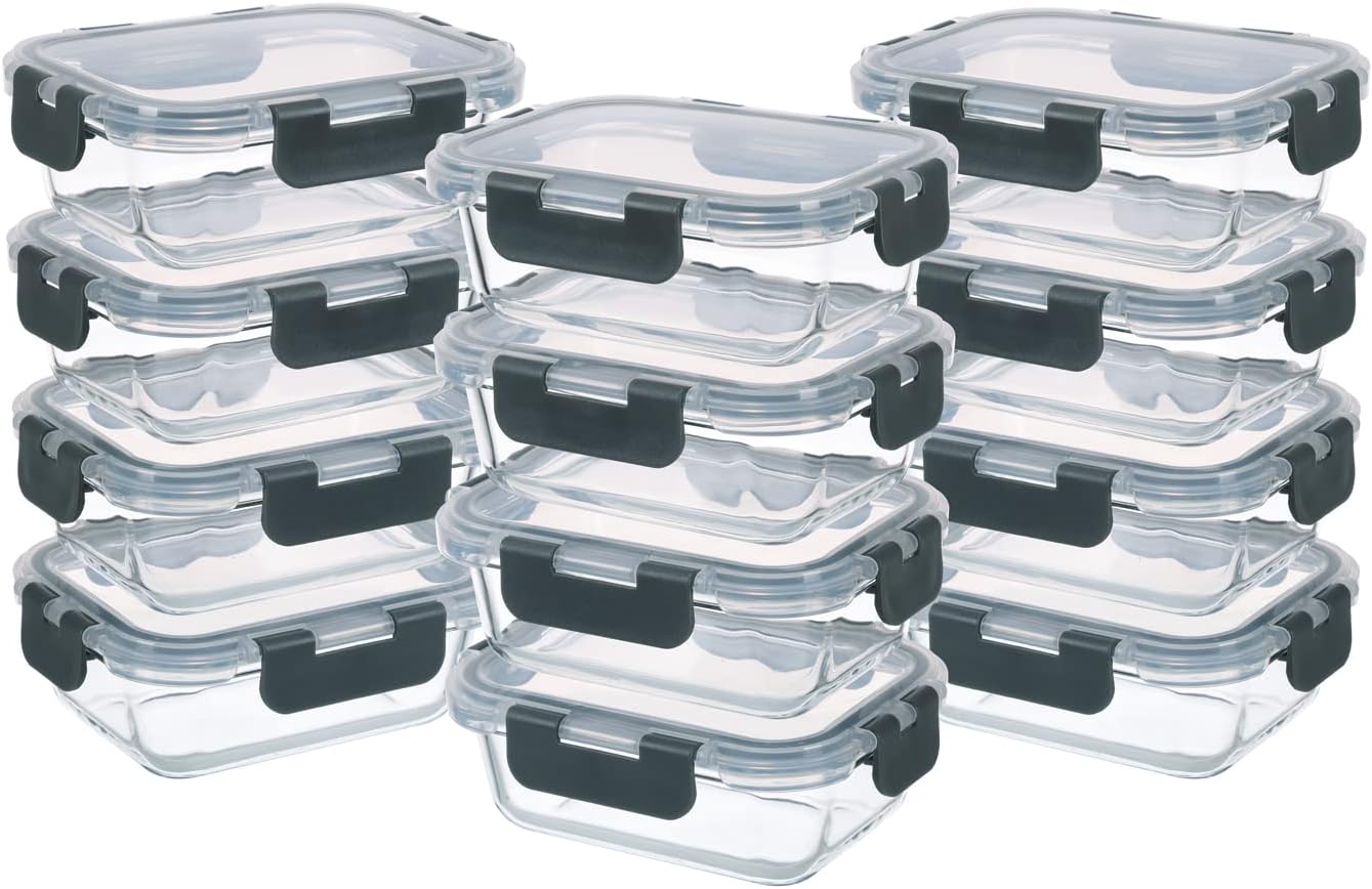 24-Piece Small Glass Food Storage Containers with Lids Airtight, 1.5 Cup Meal Prep Containers Set, Microwave&Dishwasher Safe, Leak-Proof, BPA-Free, Grey