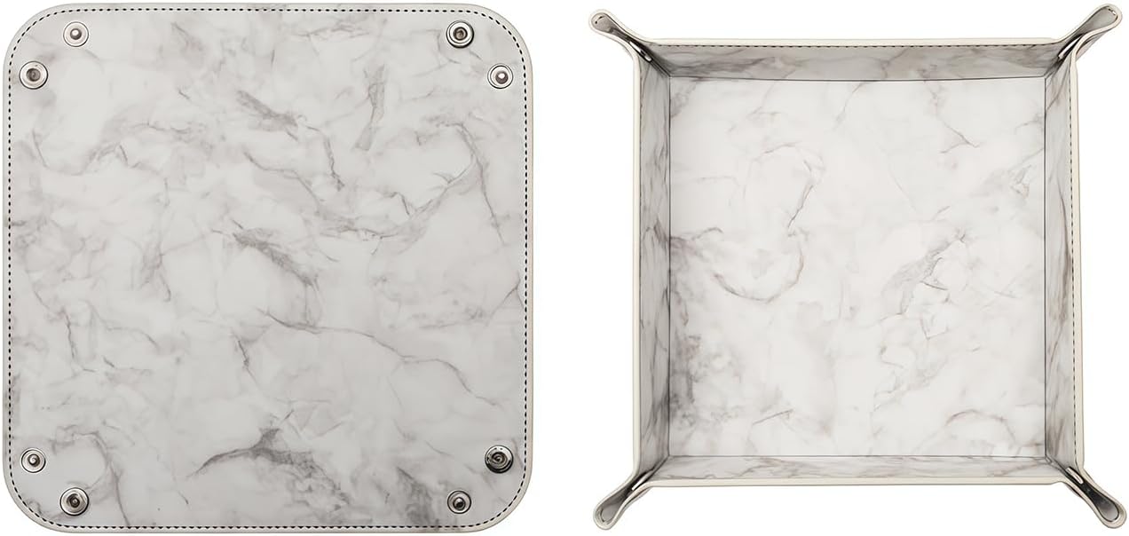 siduater Valet Tray Desktop Storage Organizer – Vegan Leather Catchall Bedside Vanity Tray Nightstand Caddy Holder for Remote Controller, Watch, Keys, Phone, Wallet, Coin, Jewelry, Marble White