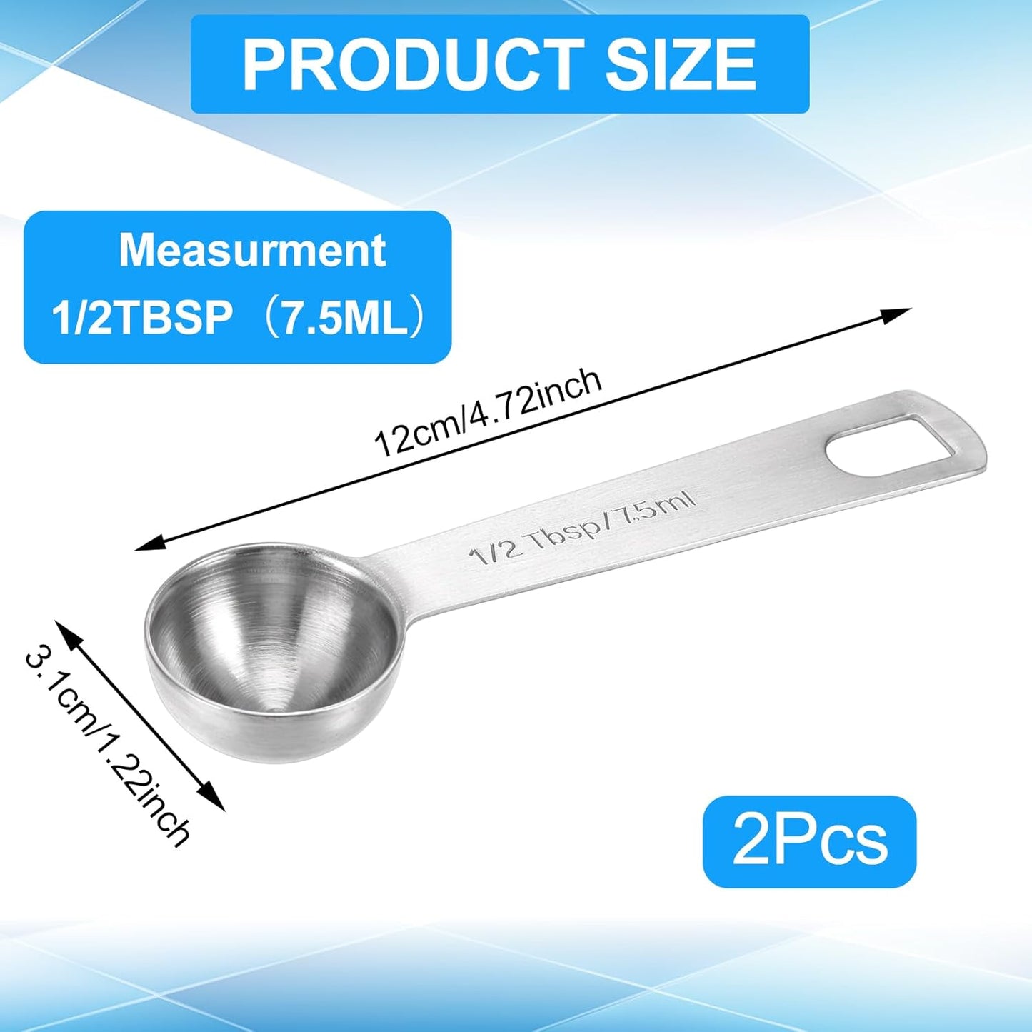 2 PCS Tablespoon Measuring Spoon 1/2 Tbsp Stainless Steel Measuring Spoons 1/2 Teaspoon Scoop Kitchen Cooking Spoon for Measurings Coffee Grains Protein Pet Food, Silver