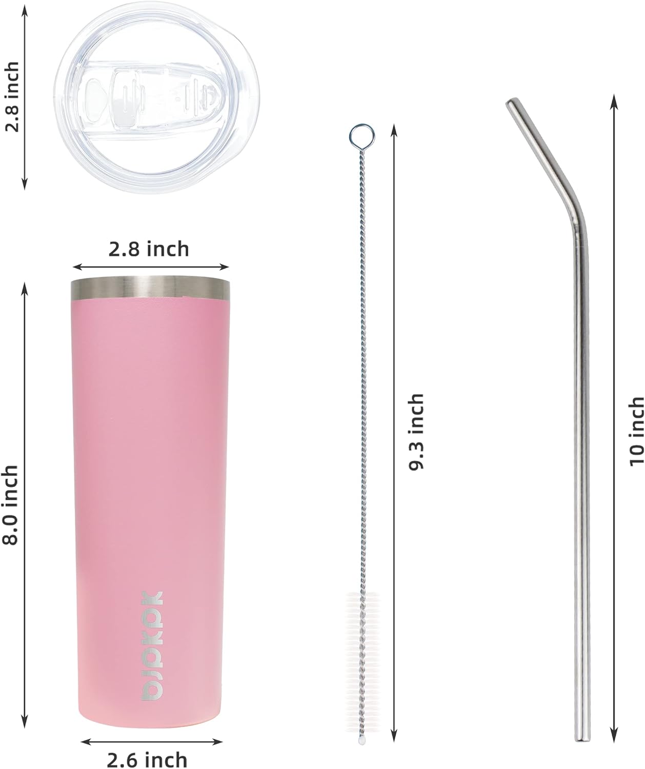 BJPKPK Skinny Insulated Tumbler, Stainless Steel Reusable Slim Insulated Travel Coffee Cup with Lid,Light Pink,20oz