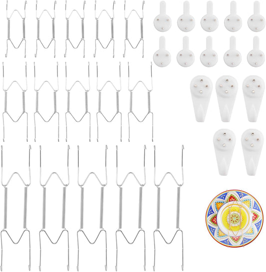 15 Pack 6/8/10 Inch Decorative Plate Medium Plate Hangers for The Wall, Invisible Stainless Steel Plate Wall Hangers for Display with Wall Hooks, for Plates/ Platter/Dish/Picture （Silver）